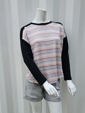 Cherish Size Large Multicolor Striped Raglan Long Sleeve Top | Casual Shirt